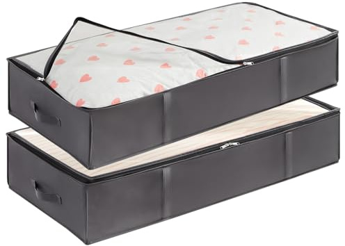 Lifewit Aufbewahrungstasche, Unterbettkommode, Transporttasche, Umzugstaschen, Aufbewahrungsbox mit deckel, Faltbare Kleidung Aufbewahrung für Bettdecken Kleidung, Grau, 2 Stück, 95L