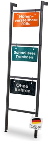 Gardissimo Handtuchhalter Deluxe Stehend aus Schwarz Metall Handtuchleiter für Dekoratives Badezimmer ohne Bohren mit höhenverstellbaren Füßen 4 stöckig