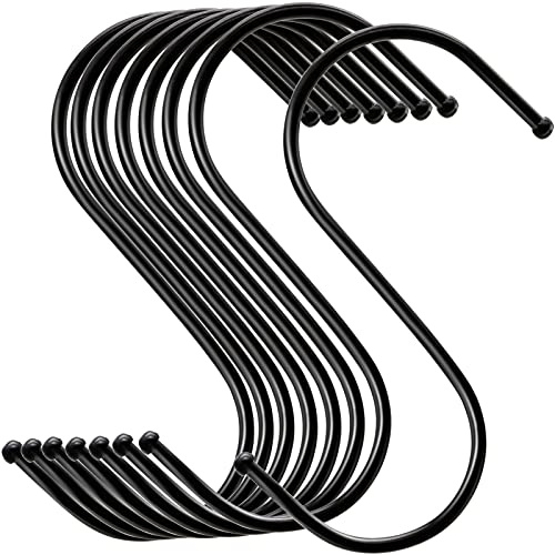 MgcTolBox 20 Stück S-Haken Metall, Haken Schwarz, Schwermetall-S-Haken, geeignet für Küche, Bad, Schlafzimmer und Büro(L, schwarz)