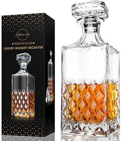 LIGHTEN LIFE Whisky-Dekanter 849 ml Bleifreier Karaffe Mit Stopfen in Geschenkbox - Kristall-Scotch, Premium-Bourbon, Spirituosen-Dekanter für Männer
