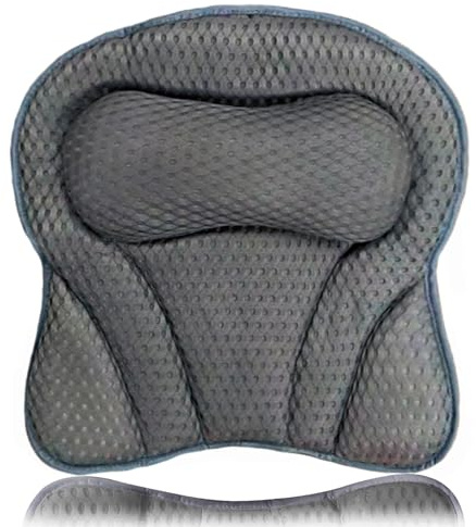 Badewannenkissen mit 6 Saugnäpfen & Haken - Ergonomisches Nackenkissen mit Memory-Schaum & 4D Air Mesh, Schnelltrocknend, Für alle Badewannen (Grau)