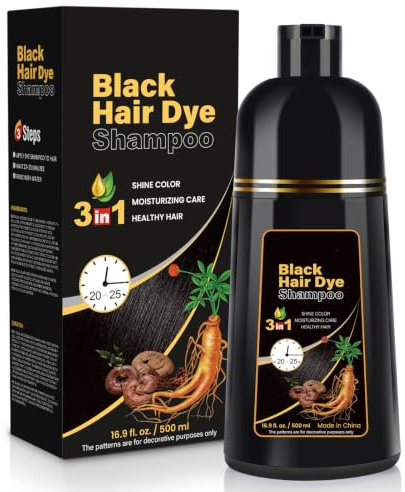 Black Hair Dye Shampoo, Schwarzes Haarfärbeshampoo 3 in1 für Graues Haar, Sofort Haarfarben für Männer und Frauen Hair Color Shampoo, Anti grau effekt