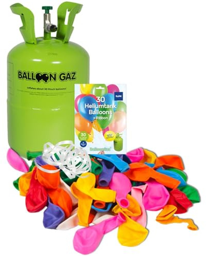 Heliumflasche für ca. 50 Luftballons inkl. 50 Ballons Ballongas 360 Liter (0,36 m³) Party Dekoration