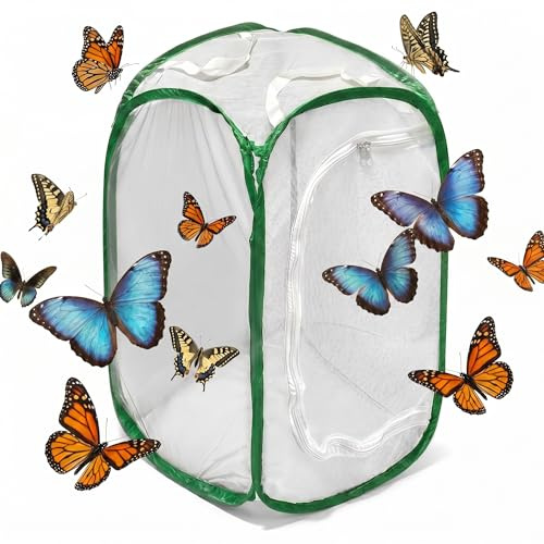 TSLBW Schmetterlings Lebensraum Schmetterlings Garten Kit Großer Schmetterlings Lebensraum Käfig Zusammenklappbares Pop-up-Insekten-Monarchfalter-Netz Schmetterlingshaus für Kinder, 40 * 40 * 60 cm
