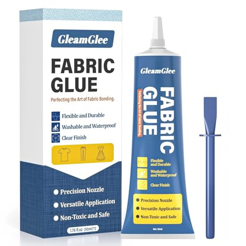 Textilkleber, Wasch- und bügelbeständig Stoffkleber Textilkleber, Permanenter Kleber für Stoffe, Baumwolle, Leder, Jeans und mehr - 50ml