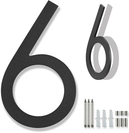 Moderne hausnummer schwarz metall 20cm, große Hausnummern zahlen für Hausadresse Außenbereich schwimmend bündig hausnummern schwarz matt 3d Aluminium hausnummer 6