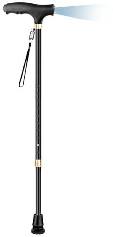 Gehstock Herren Höhenverstellbar, OOCOME Ausziehbarer Gehstock mit Licht Alu Spazierstock Damen Hoehenverstellbar, Gehstöcke Verstellbar Gehhilfe Stock mit Gummifuß und Handschlaufe, Geschenk Vatertag