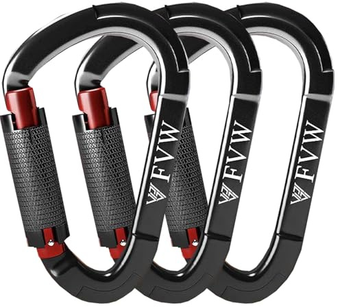Karabiner Klettern Kletterausrüstung,3 Stück UIAA-Zertifiziert 25KN Auto Locking Kletterkarabiner Clips für Locking Hundeleine und Geschirr, Camping，Hängematten, Wandern & Utility