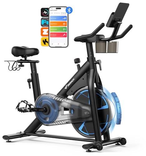 MERACH Heimtrainer Fahrrad mit Magnetischem Widerstand, Leises Hometrainer Fahrrad mit Verbesserter Stoßdämpfender Luftkissensattel, Eigener App, Stabiler H-Rahmen für besseren Halt, Bis 150KG