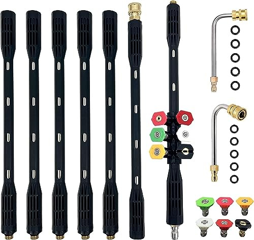 Hochdruckreiniger-Verlängerungsstab - 9er-Pack Dachrinnenreinigungswerkzeug-Verlängerungsstab, Hochdruckreiniger-Ersatzlanze mit 5 Düsenspitzen, 1/4 Schnellanschluss, 4000PSI