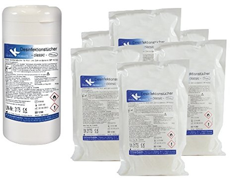 KK Desinfektionstücher Set, praktische Spenderdose mit 120 Desinfektionstüchern und 6 Nachfüllbeutel mit 120 gebrauchsfertigen Tüchern, Duftsorte: Classic, Flächendesinfektionsmittel