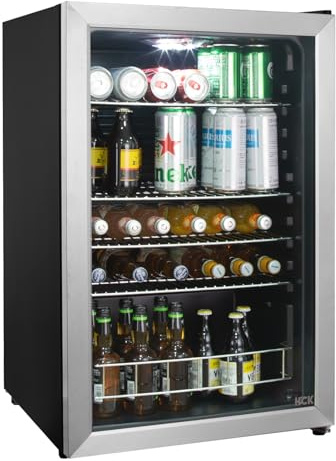 HCK Bierkühlschrank 115L Freistehender Getränkekühlschrank mit doppelt verglaster Glastür, Temperatur von 0 bis 10℃, Energieklasse E