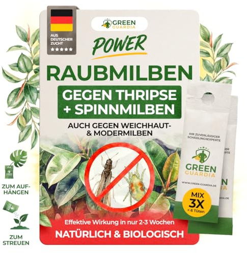 Raubmilben-Mix gegen Thripse & Spinnmilben – GREEN GUARDIA | 3-Mix mit 6 Tüten | Biologische Schädlingsbekämpfung für Pflanzen