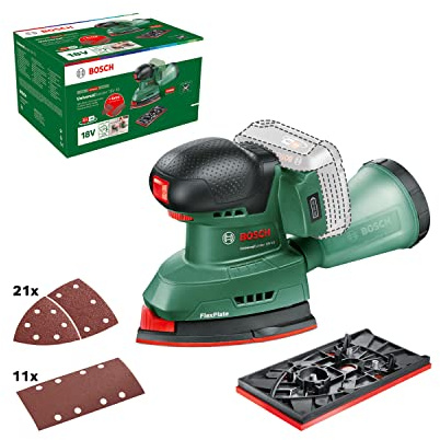 Bosch Akku-Schleifer UniversalSander 18V-10 (ohne Akku; 18 Volt System; für die DIY-Holzbearbeitung; 32x Schleifpapier; im Karton) – Amazon Edition