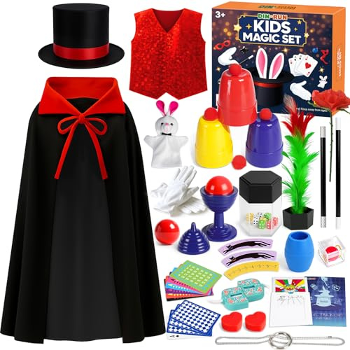 DINORUN Zauberkasten - Zaubertricks Kinder mit Zauberhut & Zauberer Kostüm | Zaubertricks Kinder, Zauberkasten Kinder ab 4 5 6 7 8 9 10 11 12, Boys Girls Gifts