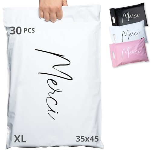 EMBALLAX - 30 Versandtaschen Warensendung - XL 45x35cm - UNDURCHSICHTIG/WIDERSTANDSFÄHIG/WASSERDICHT - Versandtüten für Kleidung - Umschlag für Kartons - Versandbeutel - Versandtasche - Danke