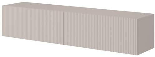 Selsey TV Schrank Board Sideboard Fernsehtisch Fernsehschrank 140 cm Hängend Gefräste Front Graubeige Veldio