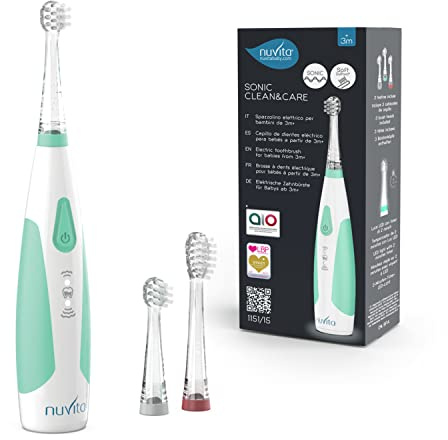 Nuvita 1151B | Elektrische Kinderzahnbürste Sonic Clean & Care | Elektrische Zahnbürste für Kinder von 3 Monaten bis 5 Jahren | Helle Zahnbürste für Kinder | AIO zugelassen | 2023