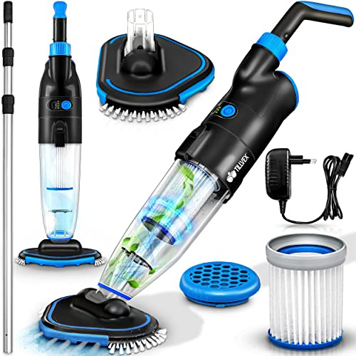tillvex® Poolsauger mit Akku + Teleskopstange | Pool Bodensauger mit Filter | Poolreiniger elektrisch mit Absaugung 4200L/H | Handsauger Reinigungsset kabellos Pool & Spa | Laufzeit bis zu 60 Minuten