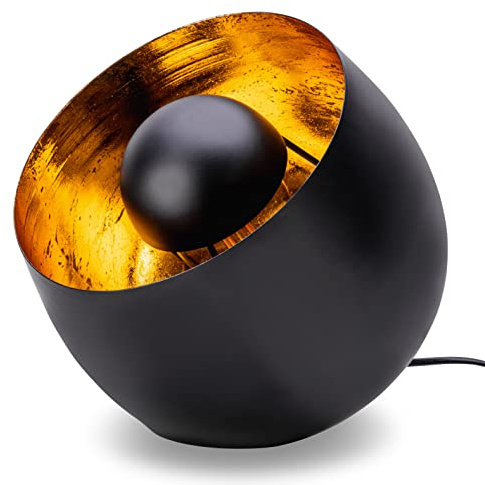 ZEYA Tischleuchte schwarz gold Metall, Ø 23, rustikale Standleuchte Tisch, runde Dekoleuchte schwarz, industrial & retro Style, E27 Fassung max 40 Watt, attraktives Präsent zu Weichnachten