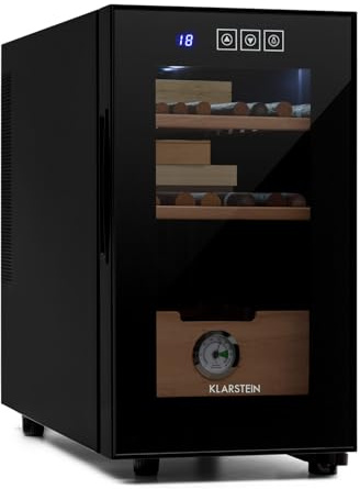Klarstein El Presidente Zigarren-Humidor - thermoelektrisch, Glastür, freistehend, Einschübe und Schublade aus Zedernholz, Hygrometer, LED-Innenbeleuchtung, 23 Liter, schwarz