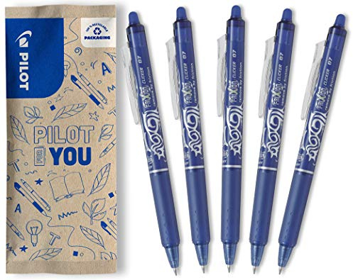 PILOT FriXion Clicker 0.7 – Farbe Blau – Radierbarer, nachfüllbarer Gel-Tintenroller mit Druckmechanik und thermosensitiver Tinte, mittlere Spitze, 1 Stück (5er Pack)