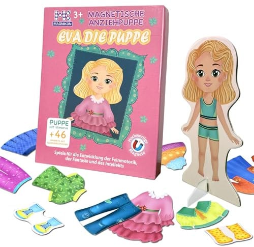 MAGNIKON Magnetische Anziehpuppe Eva die Puppe, Magnet Puppen zum Anziehen, Magnet Anziehpuppen, Spielzeug für unterwegs, Anziehbuch, Magnetspiel mit 46 Magneten