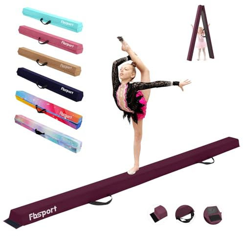 FBSPORT 240CM Faltender Schwebebalken, Gymnastik Balance Balken, Gymnastikboden Balken, Beflockungsschicht Balancierbalken, Balance Fitness Ausrüstung für Kinder