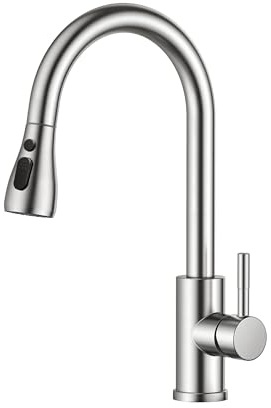 FORIOUS Wasserhahn Küche, Hochdruck Küchenarmatur mit Herausziehbarer Brause Ausziehbar Armatur, Mischbatterie Spültischarmatur, 360° Schwenkbar Zwei Sprühfunktionen, Edelstahl, Standard
