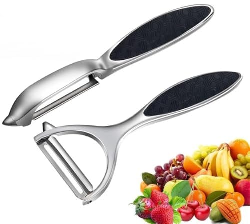 Leaflai Schäler - 2Pcs Sparschäler Set Premium Edelstahl Y & I-förmiges Drehbares Gemüsemesser mit Scharfer Klinge und Rutschfestem Griff Kartoffelschäler Gemüse für Tomaten, Karotten, Obst (Sliver)