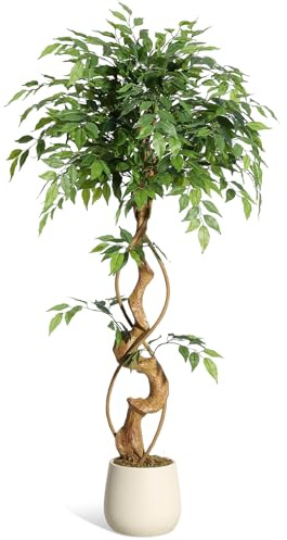 Litake Künstlicher Ficus Baum 120 cm Große Grüne Birkenfeige im Weißen Topf Kunstpflanzen für Indoor Haus Büro Garten Moderne Dekoration Housewarming Geschenk