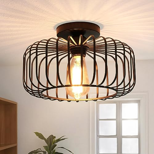 FRIDEKO HOME Deckenlampe Schwarz Modern Ø30cm Deckenleuchte aus Metall E27 | 1 Flammige Runde Lampenschirm Deckenlampe für Küche Flur Wohnzimmer Schlafzimmer Esszimmer