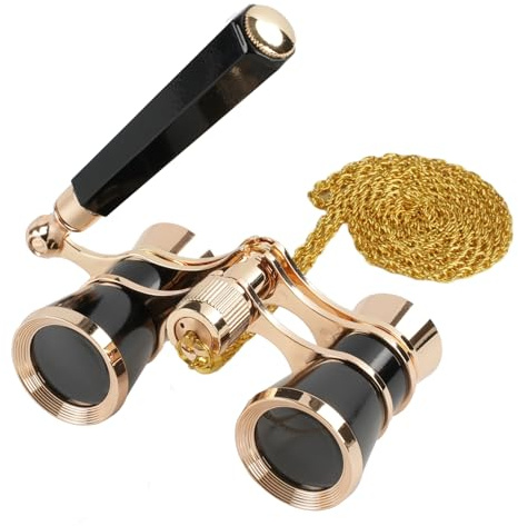 BOSTRON Opernglas 3x25 Vintage Theaterglas mit Kette für Damen(Schwarz) | Faltbar & Kompaktes Fernglas mit Metallkette.Inkl.Samttasche & Reinigungstuch.Ideal für Oper und Konzert