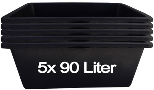 BURI Mörtelkasten Set 5 Stück (90L) - Robuste Mörtelkästen, Pflanzkübel, Maurerkasten für Baustelle, Garten & Heimwerkerprojekte, UV-beständig, stapelbar