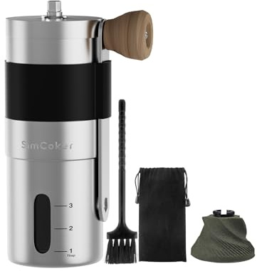 SimCoker Kaffeemühle Manuell,Keramikmahlwerk mit 20 g Fassungsvermögen,Einstellbare Mahlgrad Einstellung,Hand Kaffeemühle für Outdoor und Camping,304 Edelstahl