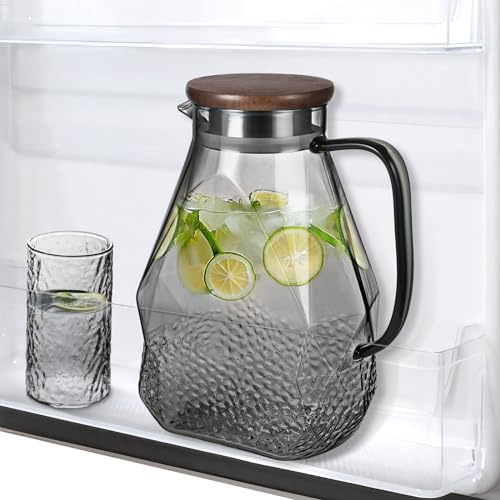 ecooe Glaskaraffe 1.8L Wasserkaraffe für Kühlschranktür, Karaffe Glas mit Deckel, Schwarz Kühlschrankkrug Wasserkrug Glaskrug für Heißes/Kaltes Wasser, DIY Getränke, Eistee, Saft, Milch,Tee, Kaffee