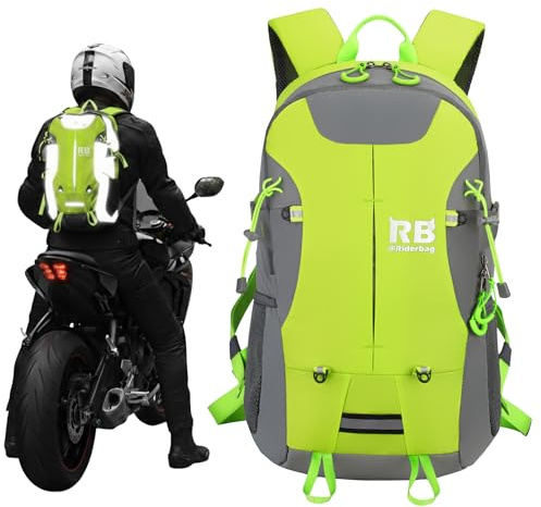 riderbag Reflektierender Motorrad Rucksack 35L – Regenfester Fahrradrucksack für Pendler mit Laptopfach, wasserabweisendem Material, Regenhülle und optionalem Rückenprotektor