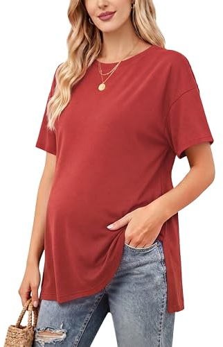 Damen Umstandstop Kurzarm Umstandsmode Oversized Umstands T-Shirt | Seitliche Schlitze,Atmungsaktivität und weich,oversized fit,die Zeit vor und nach der Geburt,für Freizeit,Stunden zu Hause