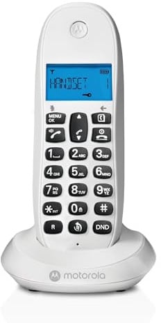 Motorola C1001CBW+ – Digitales DECT-Schnurlostelefon – Anrufblockierungsmodus, Anrufer-ID, Freisprecheinrichtung, Telefonbuch mit 50 Nummern, hintergrundbeleuchteter Bildschirm – Weiß