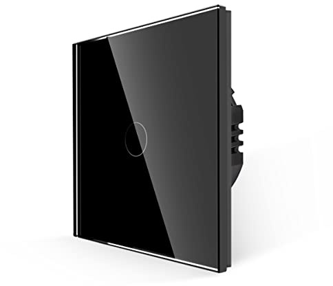 JIMEIDA Touch Lichtschalter in Schwarz, Einbauschalter mit Glas Panel und Status-LED, Kein Neutralleiter Erforderlich, 1-Fach 1-Poliger Wandschalter, AC 240 V, 500 W/Fach