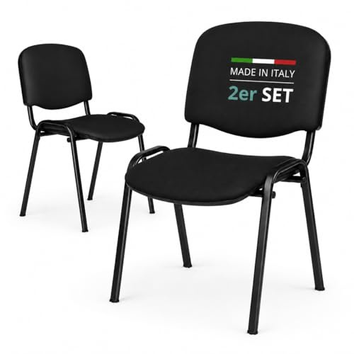 Topsit 2er Set Besucherstuhl ISO, Bequemer Konferenzstuhl, stapelbar, mit gepolsterter Sitzfläche und Rückenlehne. CLA000001 (Schwarz)