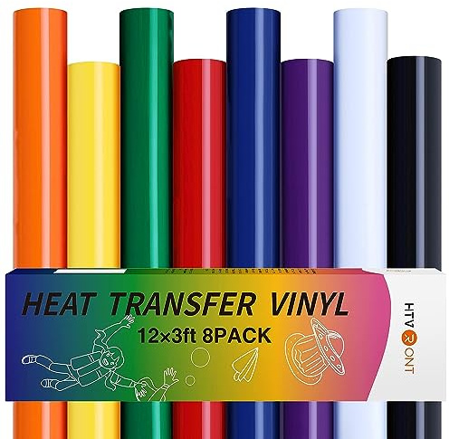 HTVRONT Plotterfolie Textil, 30,5cm x 91,4cm, 8 Rollen | Flexfolie Textil Plotter für Kleidung, Zum Aufbügeln von T-Shirts & Anderen Stoffen, Für alle Plotter