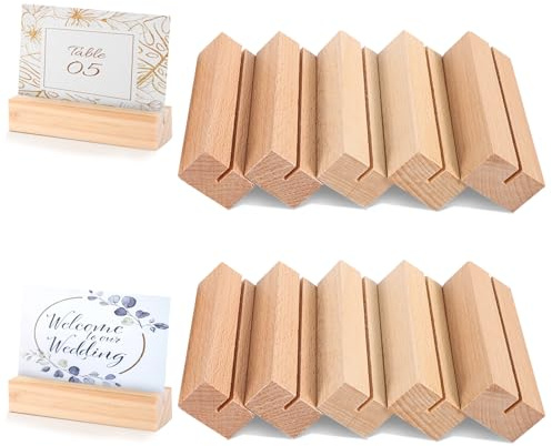XREE 10 Stück Kartenhalter Holz, Stabil Tischkartenhalter Kartenhalter Menükartenhalter Postkartenhalter Fotohalter für Hochzeiten Partys Holzständer