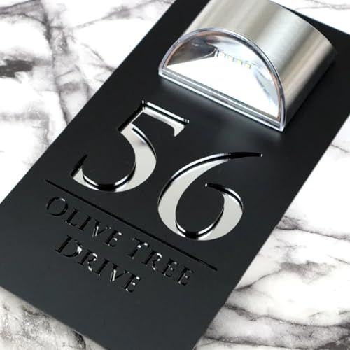 Personalisiertes Solar-Adressschild, beleuchtete Hausnummern für draußen, personalisiertes 3D-Solar-Türschild, Hausnummern für den Außenbereich (schwarz + silber)