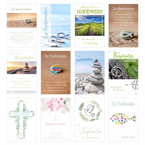 Edition Seidel Set 12 Konfirmationskarten mit Umschlag - Glückwunschkarte zur Konfirmation - Konfirmationskarte - Set Kartenset (Doppelkarten/Klappkarten mit Briefumschlag)