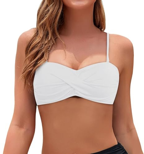 Bikinioberteile für Damen Bandeau Bikini Oberteil Push Up Trägerlos Balconette Bikini Top Twist Crossover mit Bügel Bikinioberteil Verstellbare Träger Bademode für Sommer Strand Vacation Swimsuits