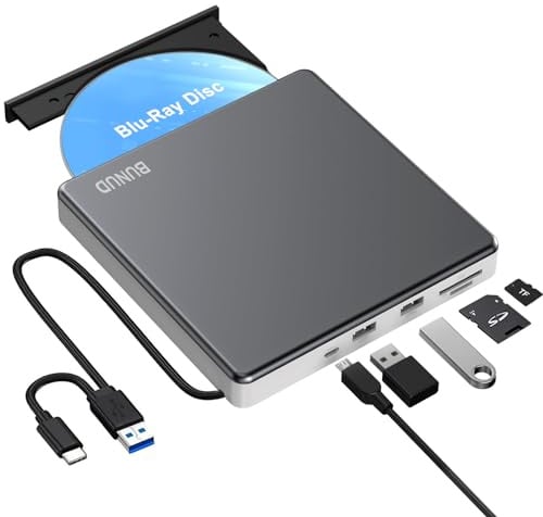 BUNUD Externe Blu Ray CD DVD Laufwerk USB 3.0 Type C Externer CD/DVD Blu-ray Brenner Writer 3D BD Portable Bluray Laufwerk Drive für PC Laptop Windows 11/10 Mac MacBook Pro/Air iMac