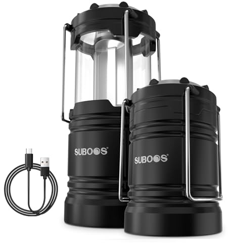 SUBOOS Campinglampe Aufladbar, Hybrid Licht Solar & AA Batteriebetriebene LED Camping Lampe, Integrierter Aufhängehaken & Magnetfuß, für Outdoor, Survival & Stromausfälle(2 Stück)