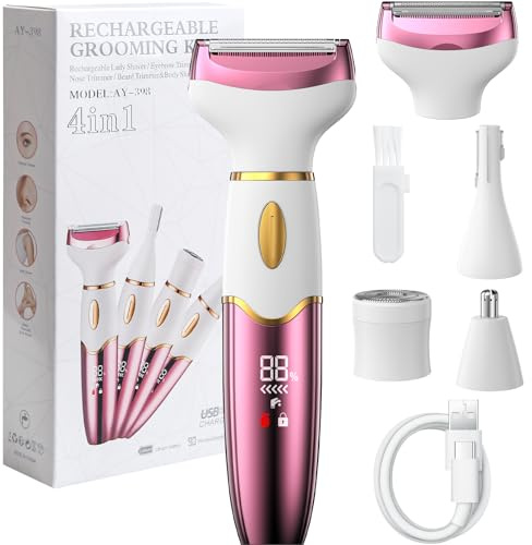 Koeutoze Rasierer Damen – 4-in-1 Intimrasierer für Frauen mit Digitalanzeige, IPX7 Wasserdicht – Damenrasierer Elektrisch für Gesicht, Beine, Achseln & Intimbereich, USB-Ladung & Schmerzfrei