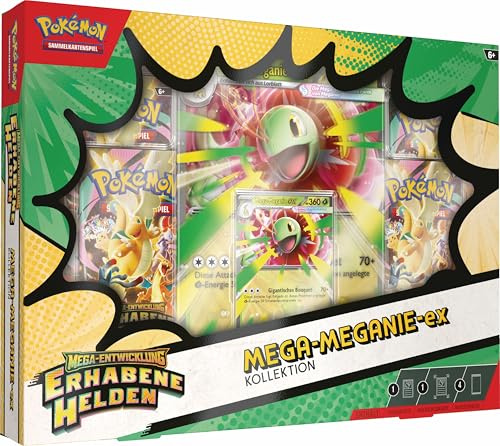 Pokémon-Sammelkartenspiel: Kollektion Mega-Entwicklung – Erhabene Helden: Mega-Meganie-ex (1 holografische Promokarte, 1 überdimensionale Wackelbildkarte und 4 Boosterpacks)